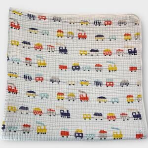 Addison Belle Train Cars Everything Muslin Cotton Layered Baby Blanket w/ Trim
